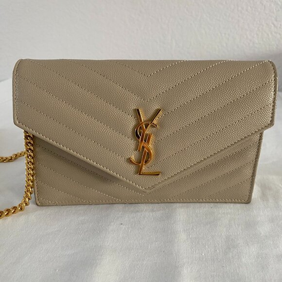 YSL C. Wall (153Y) Mono Avec - Beige w/Gold chain - Picture 9 of 10
